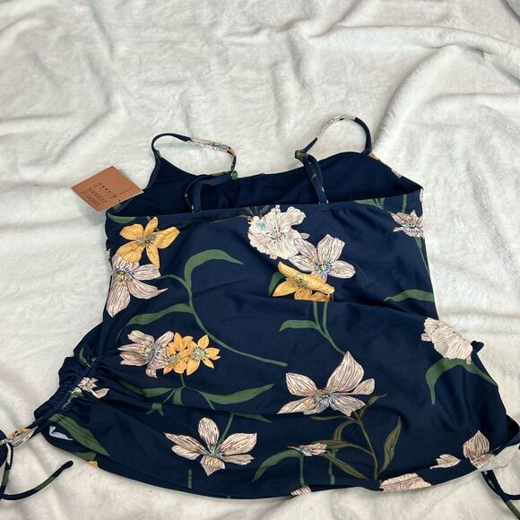 Shade & Shore Floral Tankini Swim Top – Size Large – Navy Blue with Adjustable S - Picture 3 of 6